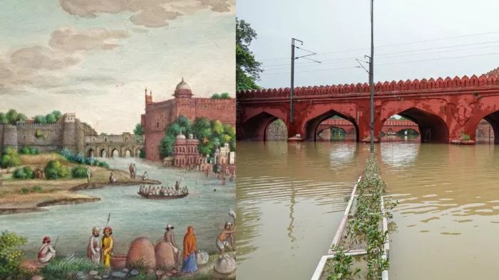 यमुना का जलस्तर बढ़ने से लाल किला के पास पहुंचा पानी।