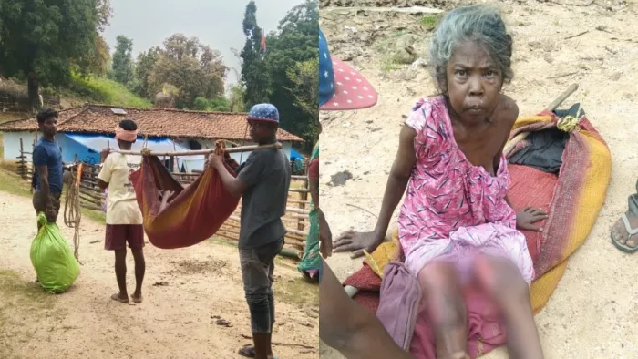 बेटों ने बीमार मां को इलाज के लिए बहंगी में ढाेकर पहुंचाया अस्पताल। जागरण