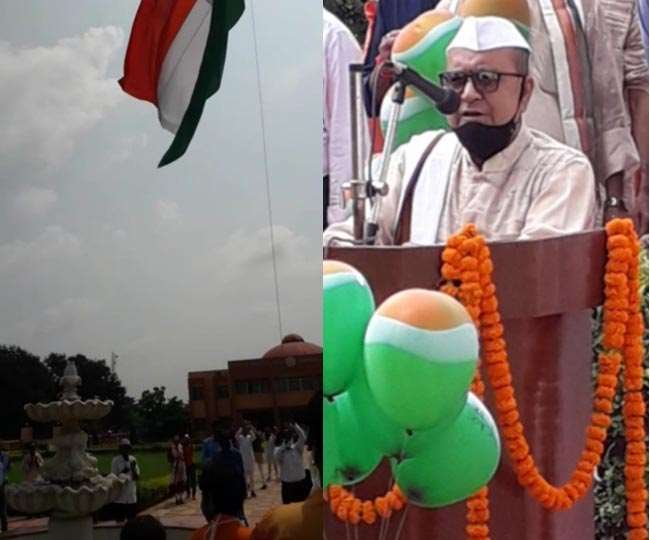 100 feet high national flag hoisted in nava nalanda mahavihar vc said freedom should not become spontaneity