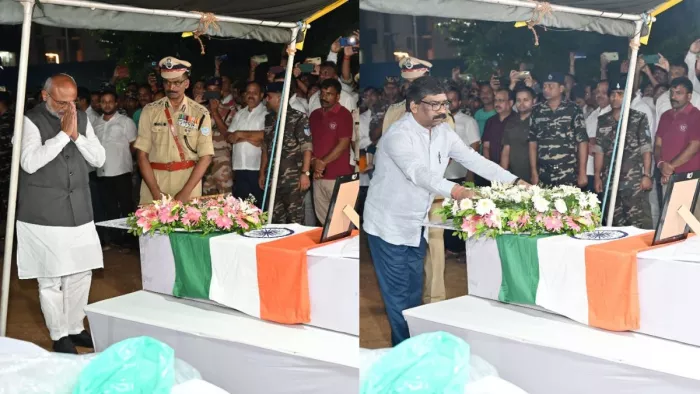 जवानों के पार्थिव शरीर श्रद्धांजलि अर्पित करते मुख्यमंत्री व राज्यपाल। (जागरण फोटो)
