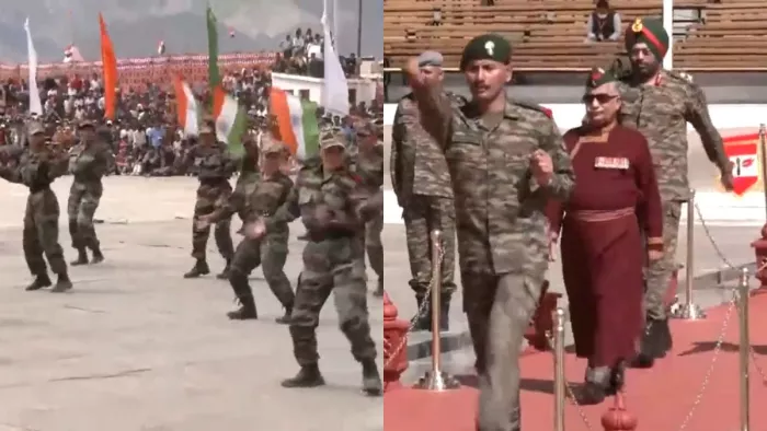 लद्दाख के LG ने युद्ध स्मारक पर शहीदों को किया नमन, देशभक्ति की धुन पर झूमी सेना की महिलाएं