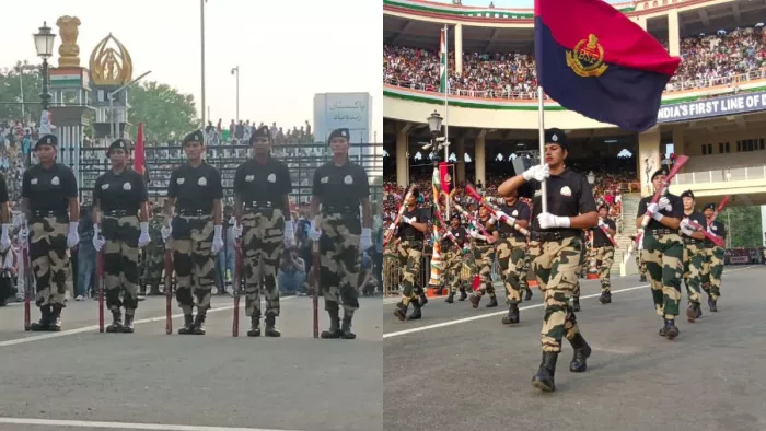 बीटिंग द रिट्रीट सेरेमनी में बीएसएफ के जांबाज। (जागरण फोटो)