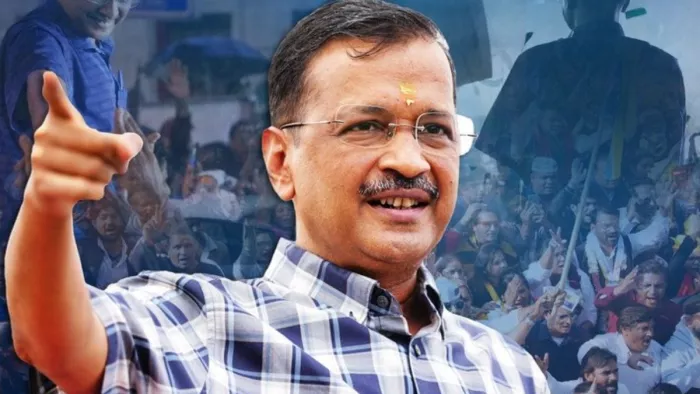 अरविंद केजरीवाल पार्टी कार्यकर्ताओं को संबोधित किया। (फोटो- सोशल मीडिया)