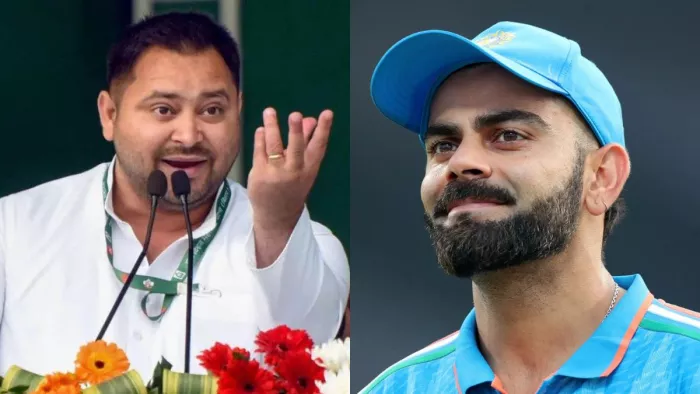 Tejashwi Yadav on Virat Kohli: बिहार के पूर्व उपमुख्यमंत्री तेजस्वी यादव और क्रिकेटर विराट कोहली की फाइल फोटो।