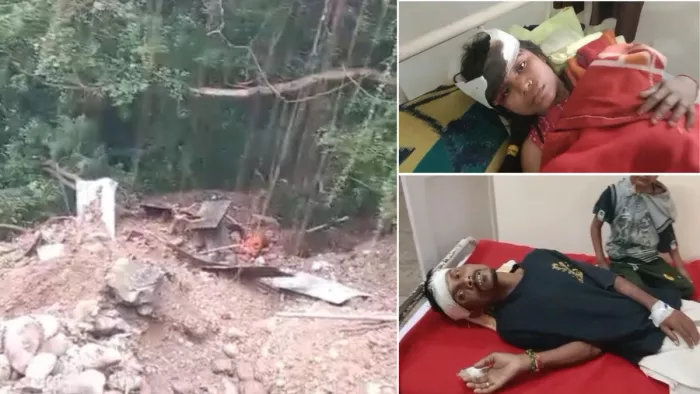 जवाली अस्पताल के पास भूस्ख्लन की चपेट में आए लोग। जागरण
