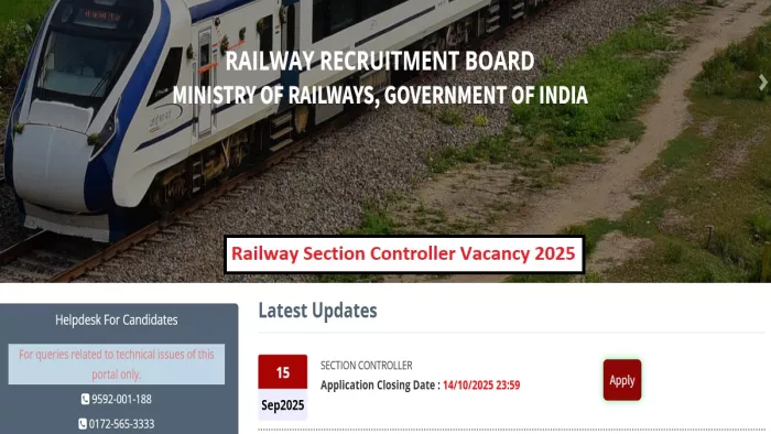 Railway Section Controller Bharti के लिए यहां से करें अप्लाई।