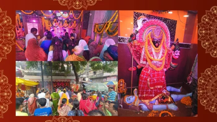 गोलघर काली मंदिर में नवरात्र के पहले दिन दर्शन करने पहुंचे श्रद्धालुओं की भीड़। फोटो- पंकज श्रीवास्तव