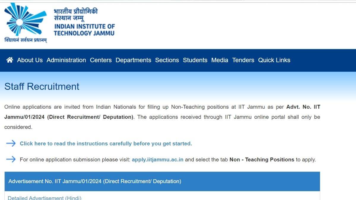 iit jammu recruitment 2024 iit jammu has invited application form the post of non faculty post apply till 2 nov