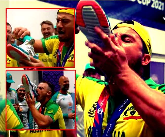 t20 wc 2021 watch video australian players celebrate win by pour drink in shoe and drinking
