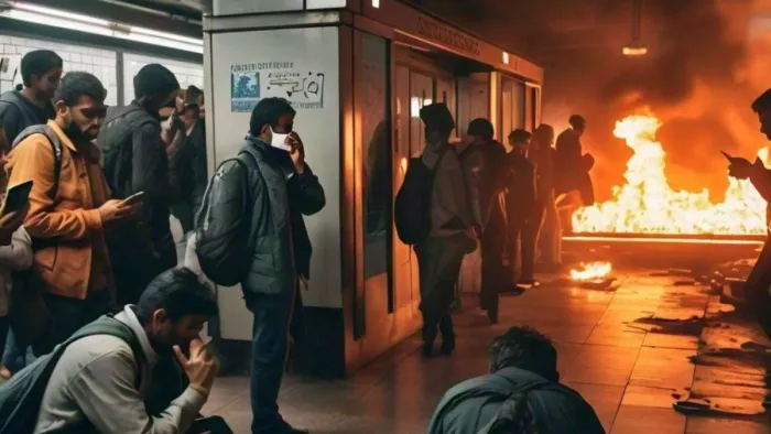 BKC metro station Fire बीकेसी मेट्रो स्टेशन के बाहर आग। (फोटो- AI प्रतीकात्मक तस्वीर)