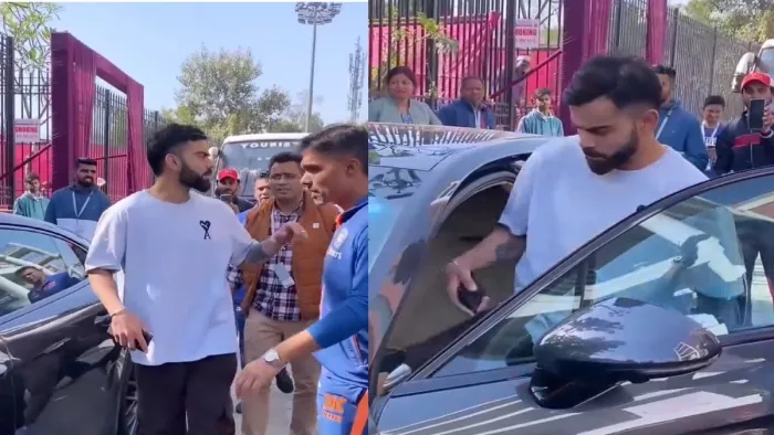 अरुण जेटली स्टेडियम से बाहर निकलते विराट कोहली। फोटो- ट्विटर