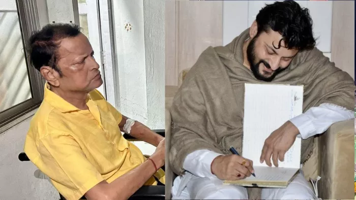 अनुभव मोहंती और उनके पिता अभय मोहंंती की फोटो।