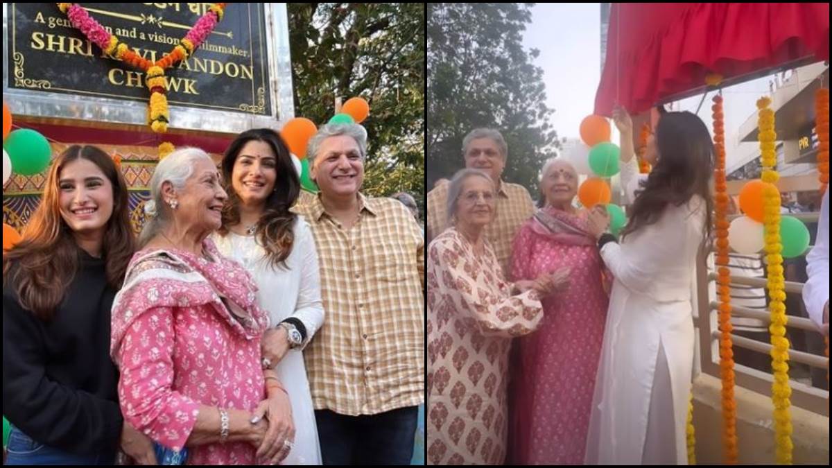 raveena tandon unveil her father ravi tandon chowk in mumbai with daughter rasha thadani