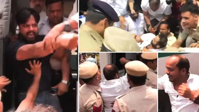 ED दफ्तर के बाहर कांग्रेस कार्यकर्ताओं का प्रदर्शन (फोटो-एएनआई)