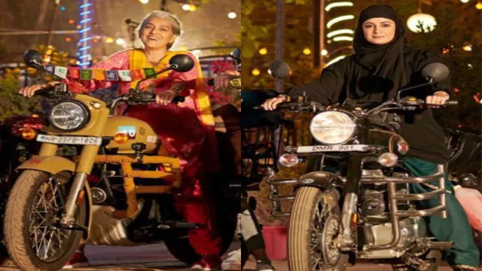 Dhak Dhak First Look Ratna Pathak Shah Dia Mirza Ride Bike in Salwar Kurta. Photo- Instagram