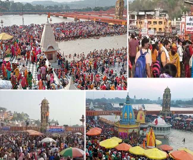 धर्म नगरी हरिद्वार में श्रद्धालुओं की भीड़ उमड़ पड़ी