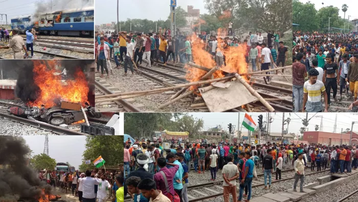Agnipath Scheme Protest Updates: नवादा स्टेशन पर रेलवे ट्रैक पर हंगामा करते युवक। प्रतीकात्मक तस्वीर