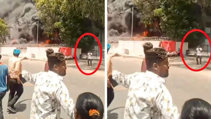 अहमदाबाद विमान हादसा जलते विमान से चमत्कारिक ढंग से बचे विश्वास कुमार रमेश। (फोटो- स्क्रीन ग्रैब)
