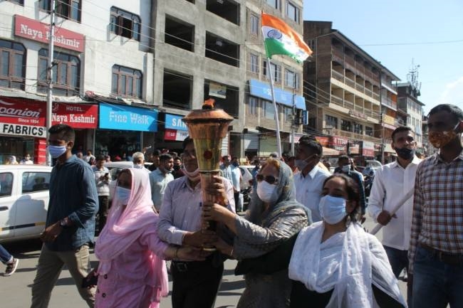 swarnim vijay mashaal celebrating india victory in 1971 war taken around srinagar city