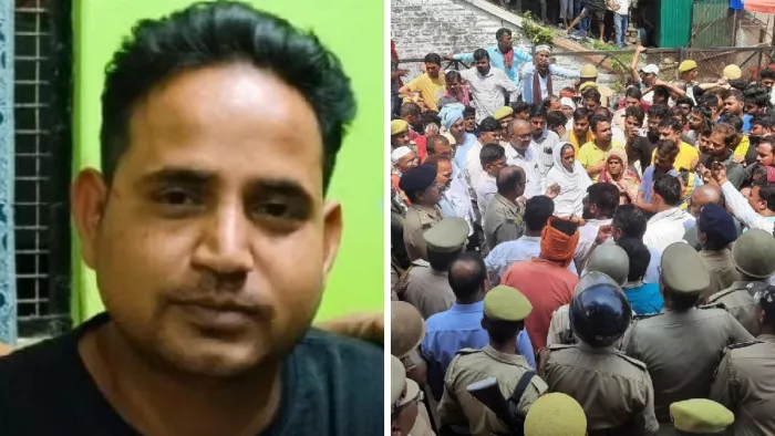 मृतक अंशू रायकवार का फाइल फोटो, भीड़ को समझाते एसपी अरुण कुमार सिंह।- जागरण