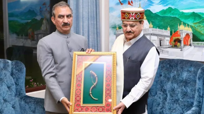 दिल्ली में जेपी नड्डा से मुलाकात के दौरान मुख्यमंत्री सुखविंदर सिंह सुक्खू।