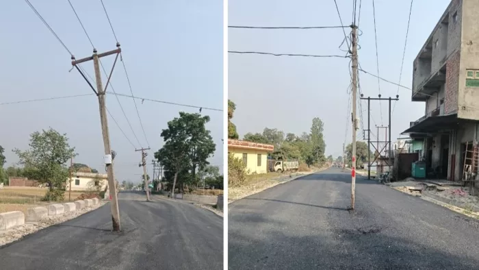 सिरमौर जिला में पुरुवाला से बद्रीपुर राजमार्ग के बीच में बिजली के खंभे।