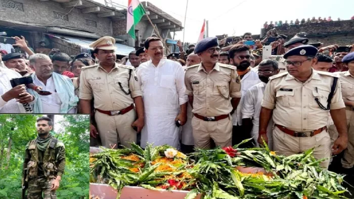 शाहपुर में शहीद जवान का पार्थिव शरीर आने के बाद पहुंचे विधायक और पुलिस अफसर