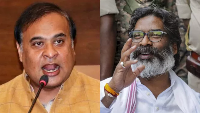असम के मुख्यमंत्री हिमंत बिस्वा सरमा और झारखंड के सीएम हेमंत सोरेन। (फाइल फोटो)