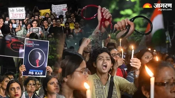 Kolkata Doctor Murder Case आरजी कर मेडिकल कॉलेज के बाहर प्रदर्शन।