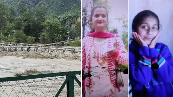शिमला के सुन्नी में सतलुज के बहाव से क्षतिग्रस्त पुल और जुंगा में नाले में बही मां-बेटी।