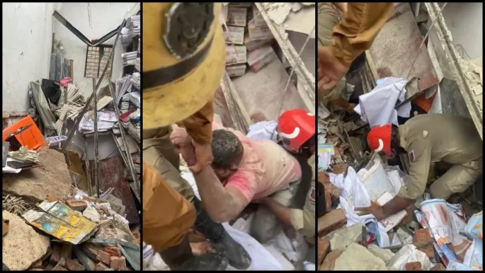 दिल्ली में मकान गिरने से कई लोग दबे, मौके पर पहुंची NDRF की टीम; बचाव कार्य जारी।