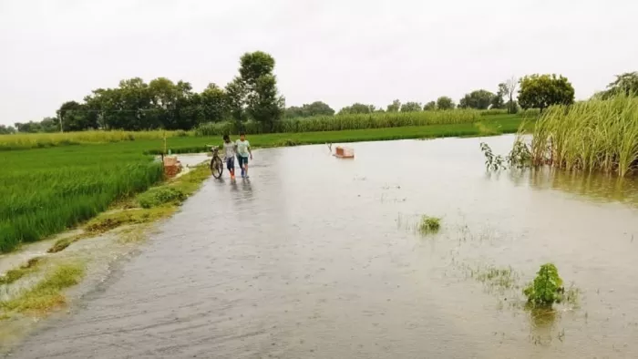 Heavy Rain In UP: सुलतानपुर में भारी बारिश के बाद सड़क बनी तालाब