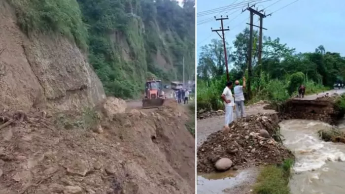 सुजानपुर संधोल मार्ग पर भारी लैंडस्लाइड और भरेड़ी से जाहू मार्ग क्षतिग्रस्त। जागरण