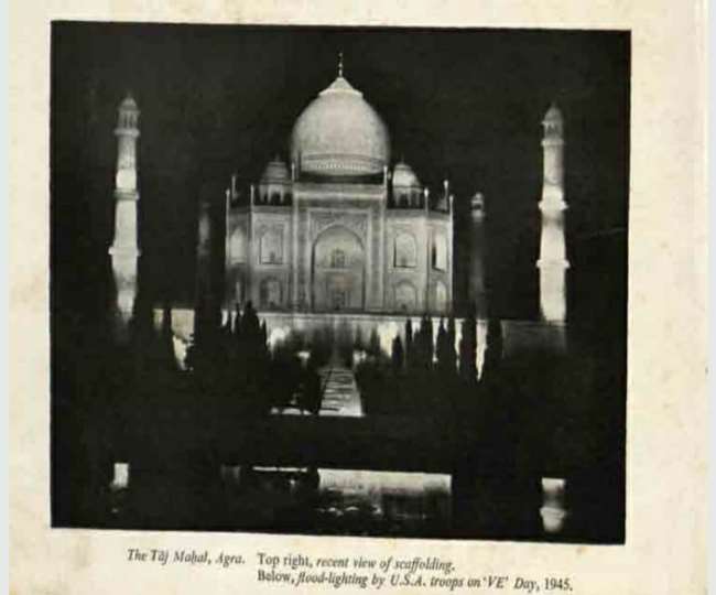 एमएस वत्स की रिपोर्ट में दिया गया ताजमहल को अमेरिकी सैनिकों द्वारा फ्लड लाइट में रोशन करने का चित्र।