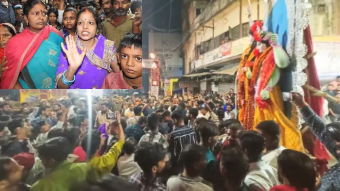 रेती चौक पर बवाल के दौरान जुटी भीड़ व पुलिस की ज्यादती की शिकायत करतीं घायल महिलाएं। -जागरण