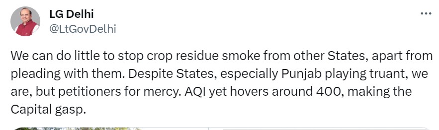 Delhi LG on Tweet