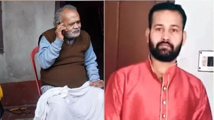 ललित झा के पिता (बाएं), ललित झा की फाइल फोटो (दाएं)।