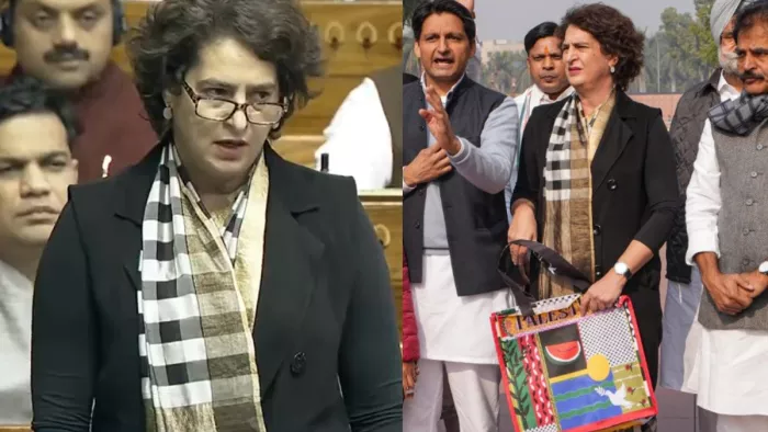 Priyanka Gandhi Vijay Diwas in parliament प्रियंका का सरकार पर हमला। (फोटो-एएनआई)