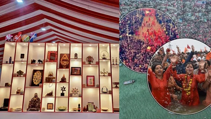 Mahakumbh 2025 में लगाई गई हस्तशिल्पियों की प्रदर्शनी।
