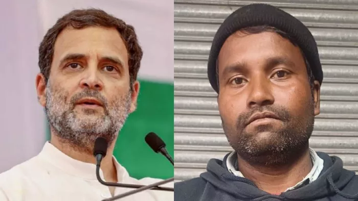 एम्स के बाहर राहुल गांधी से तीमारदारों ने की मुलाकात।