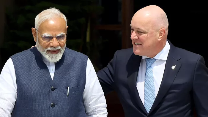 प्रधानमंत्री नरेंद्र मोदी और न्यूजीलैंड के प्रधानमंत्री क्रिस्टोफर लक्सन (फोटो सोर्स- एएनआई)
