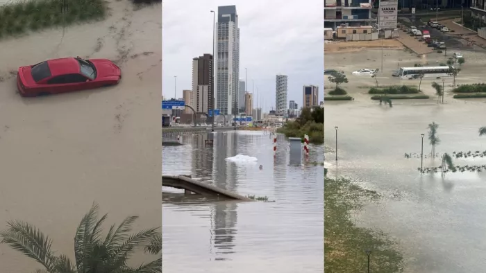 Dubai Weather News: भारी बारिश के बाद बाढ़ में डूबा दुबई (फोटो- AP)