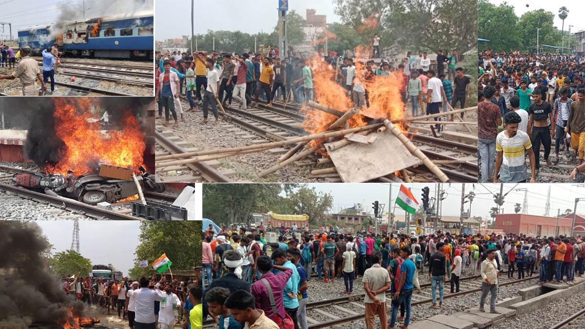 Agnipath Scheme Protest LIVE Fire broke out across the country on Agneepath  scheme most trains canceled in Bihar the government counted many benefits