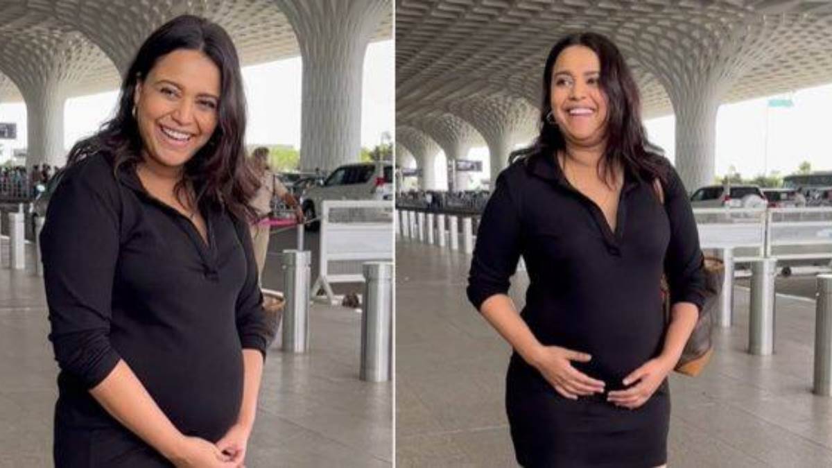 swara bhaskar baby bump flaunted in short dress at the airport