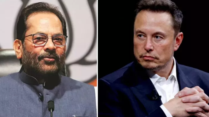 भाजपा नेता मुख्तार अब्बास नकवी और एलन मस्क। (फाइल फोटो)
