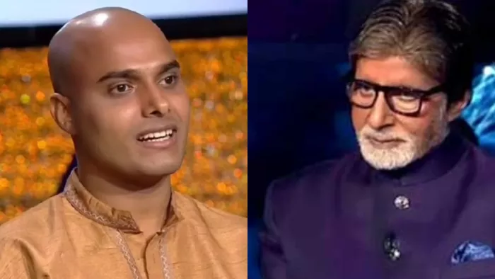 KBC के मंच तक पहुंचे मुजफ्फरपुर के अंशु, महज 10 हजार रुपये जीत सके। अंशु (बाएं), अमिताभ बच्चन (दाएं)