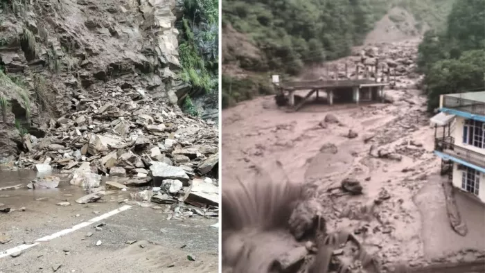 हिमाचल प्रदेश के मंडी में भारी बारिश से हुआ नुकसान। जागरण