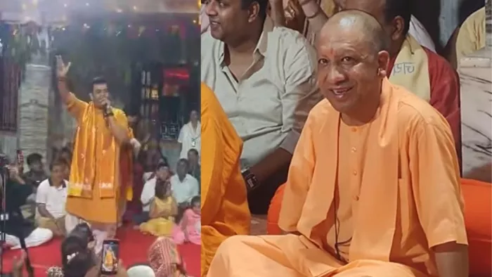 गोरखपुर के गोरखनाथ मंदिर में जमकर झूमे सांसद रवि किशन। वीडियो ग्रैब
