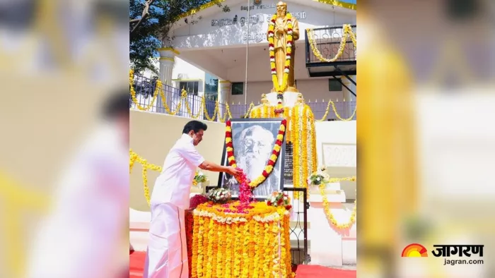 तमिलनाडु के मुख्यमंत्री ने वेल्लोर में पेरियार की प्रतिमा पर श्रद्धांजलि अर्पित की। (फोटो सोर्स: जागरण)