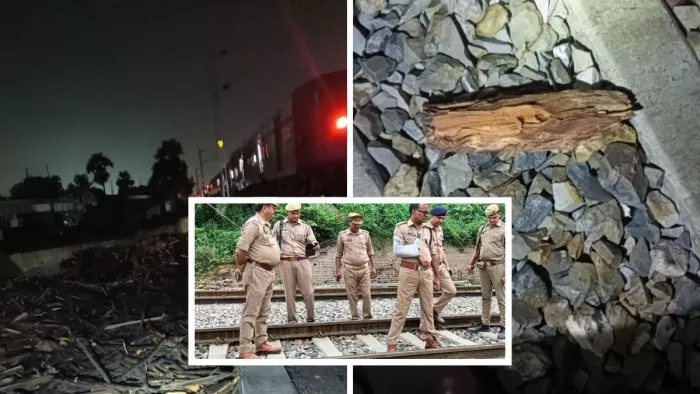 नुरुद्दीनपुरा के पास घटना स्थल पर पटरी के बीच पड़ी लकड़ी का टुकड़ा एवं जांच करती पुलिस। जागरण